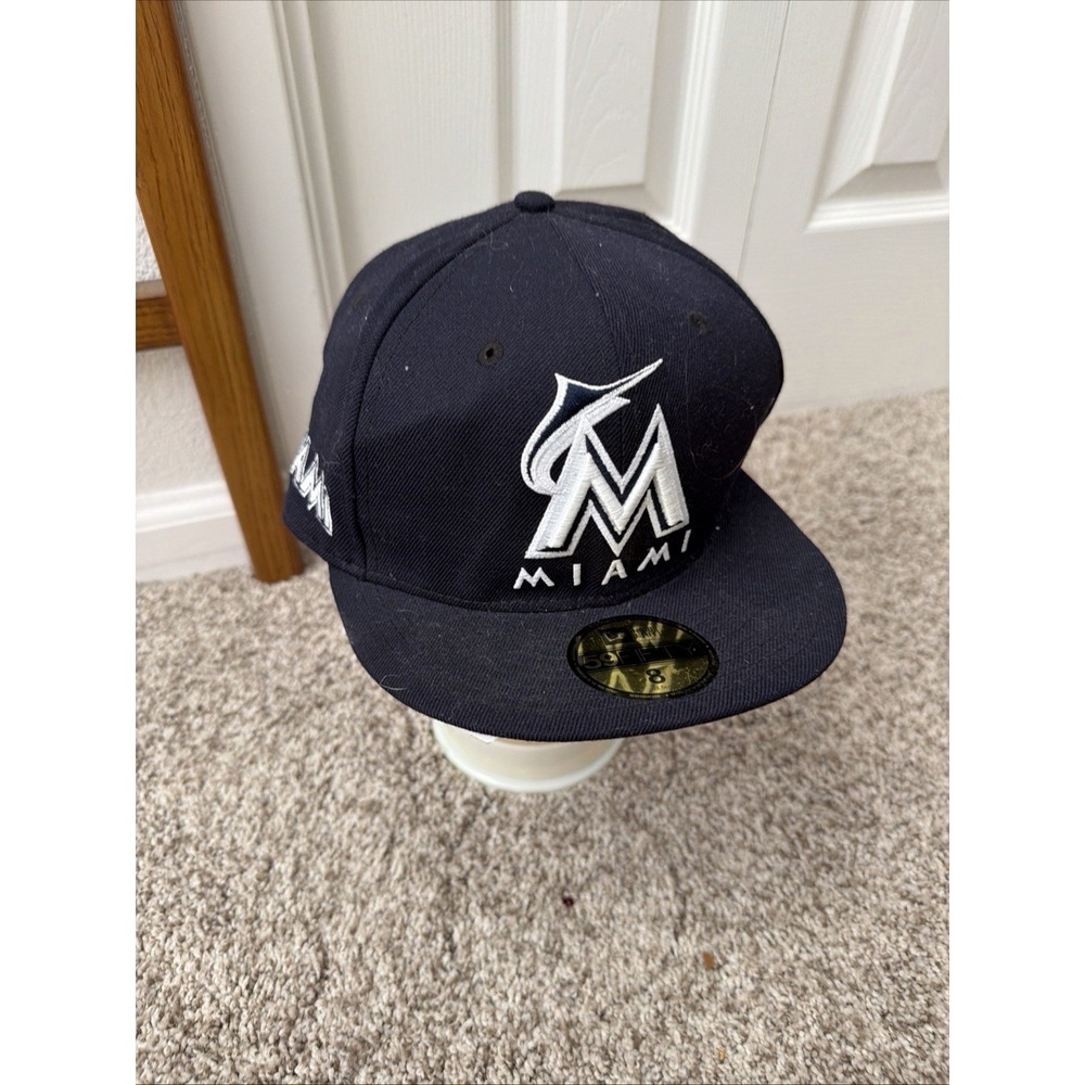 Miami Marlins New Era 59Fifty Fitted Hat Cap Navy Blue White sz 8 New